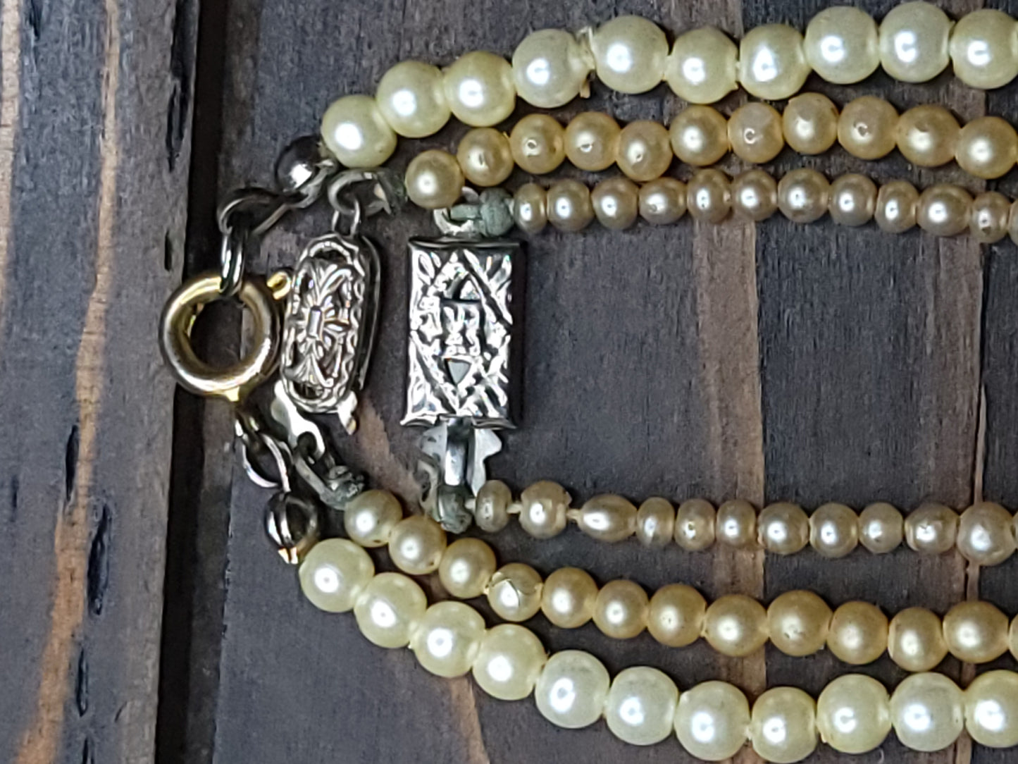 Set of 3 Vintage Faux Pearl Necklace Jeweled