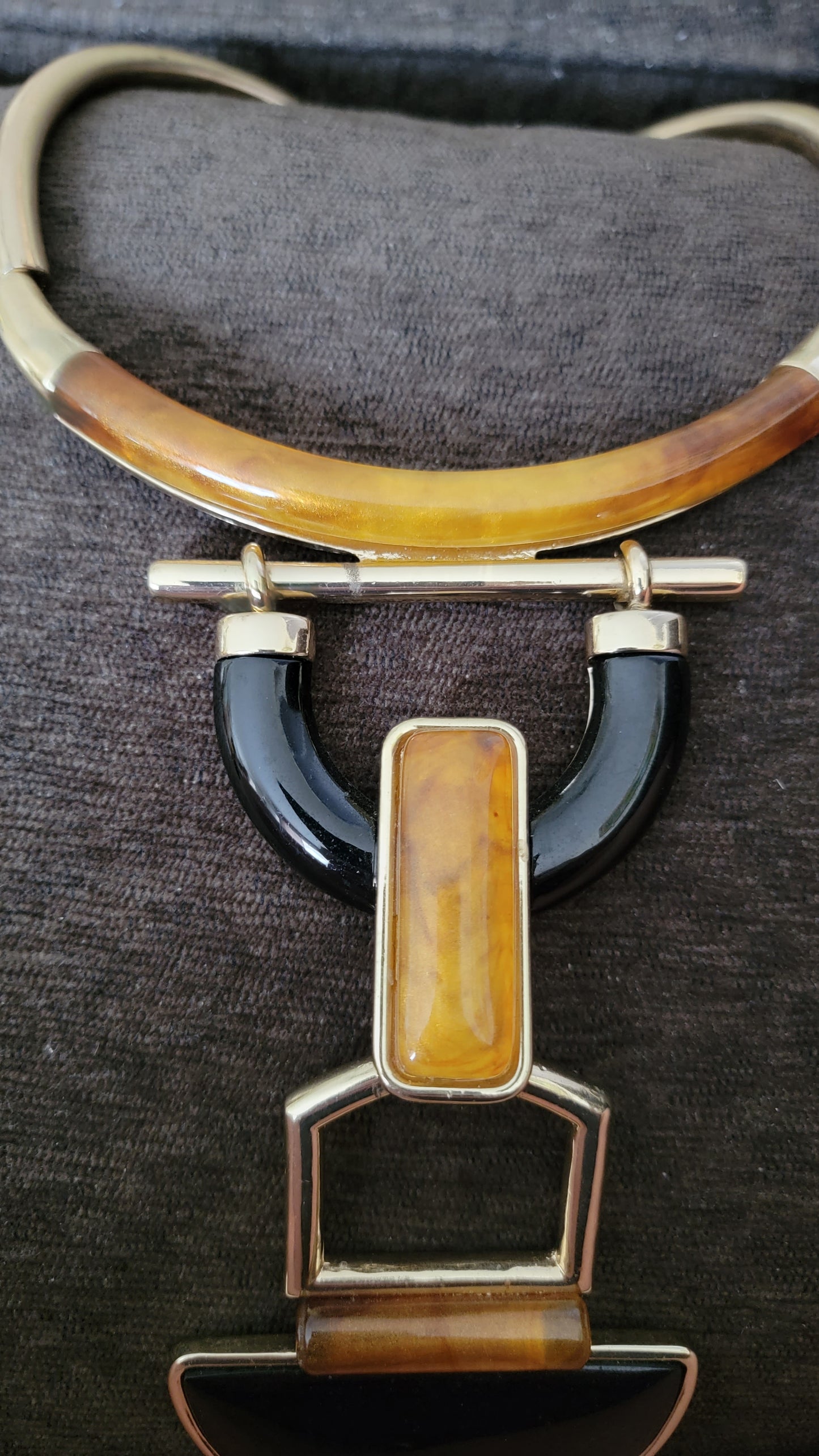 Amber and Onyx Gold Statement Necklace Jeweled