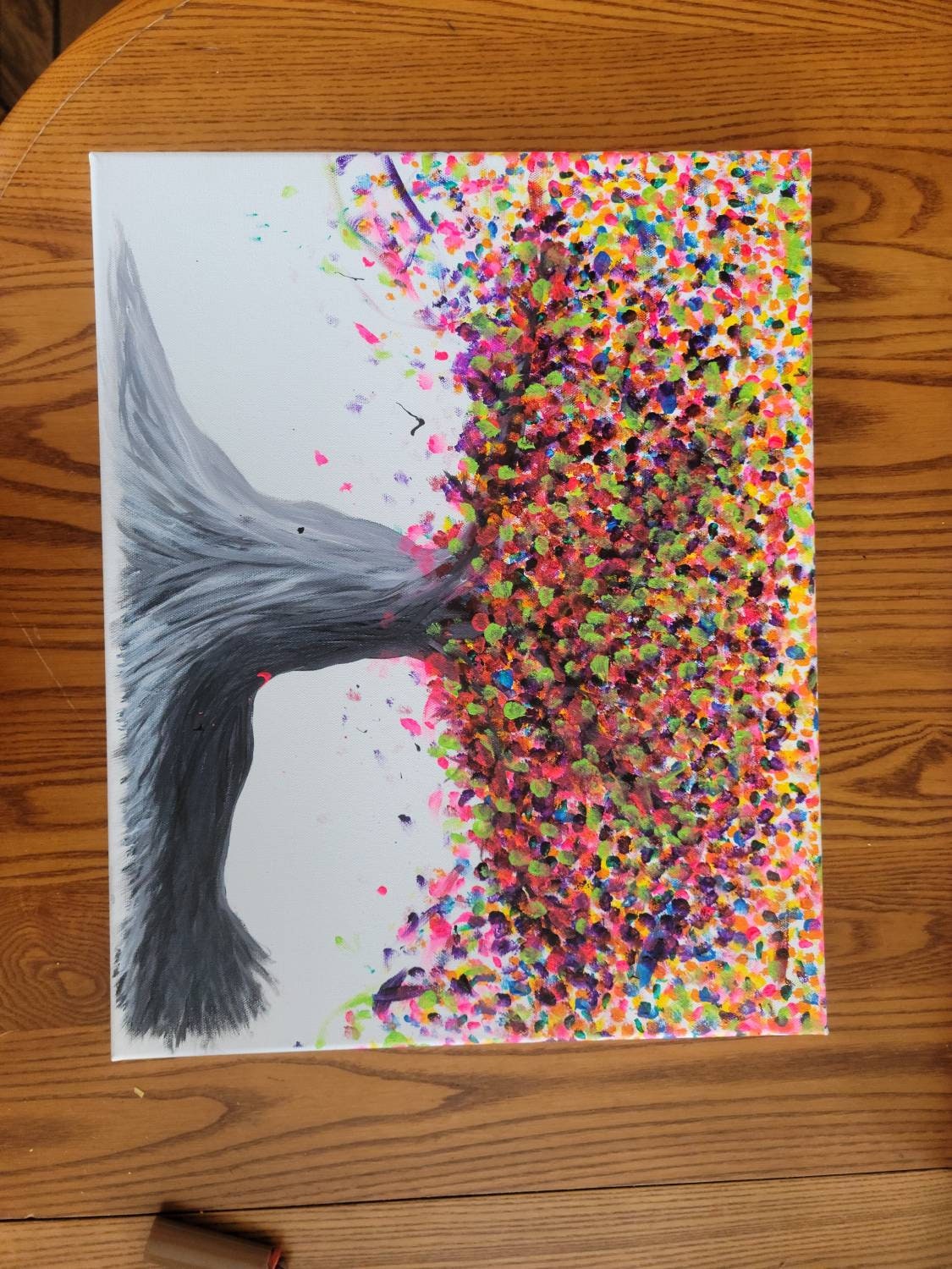 Colorful Black and White Tree Painting Acrylic on Canvas