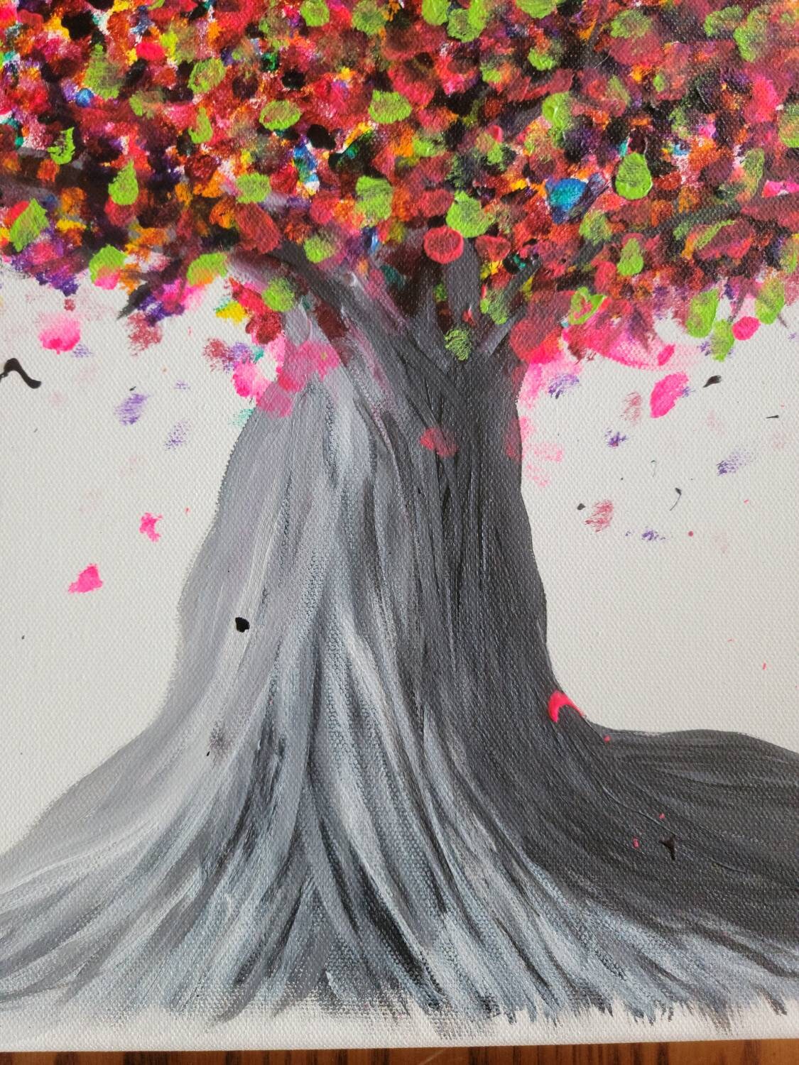 Colorful Black and White Tree Painting Acrylic on Canvas