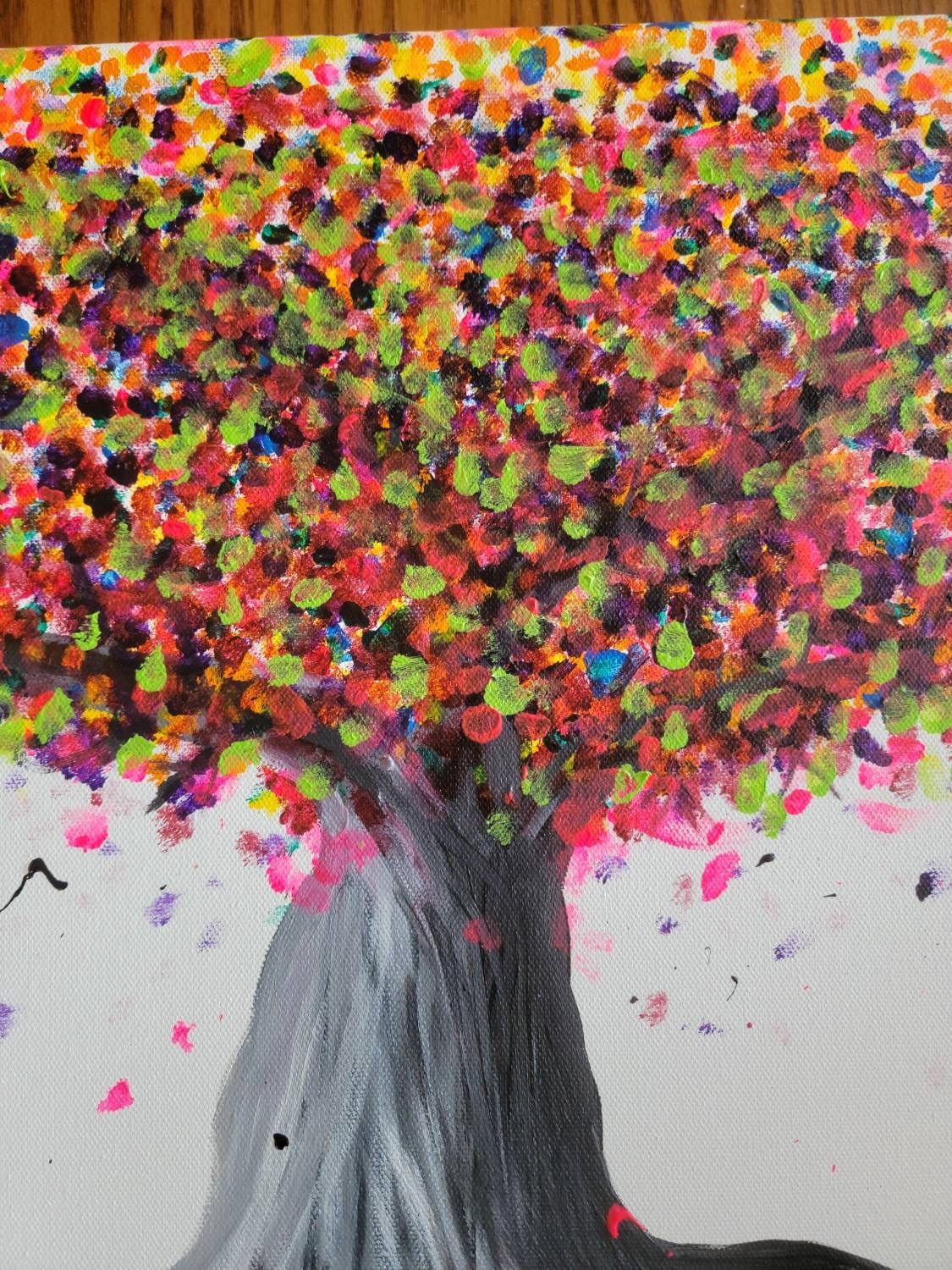 Colorful Black and White Tree Painting Acrylic on Canvas