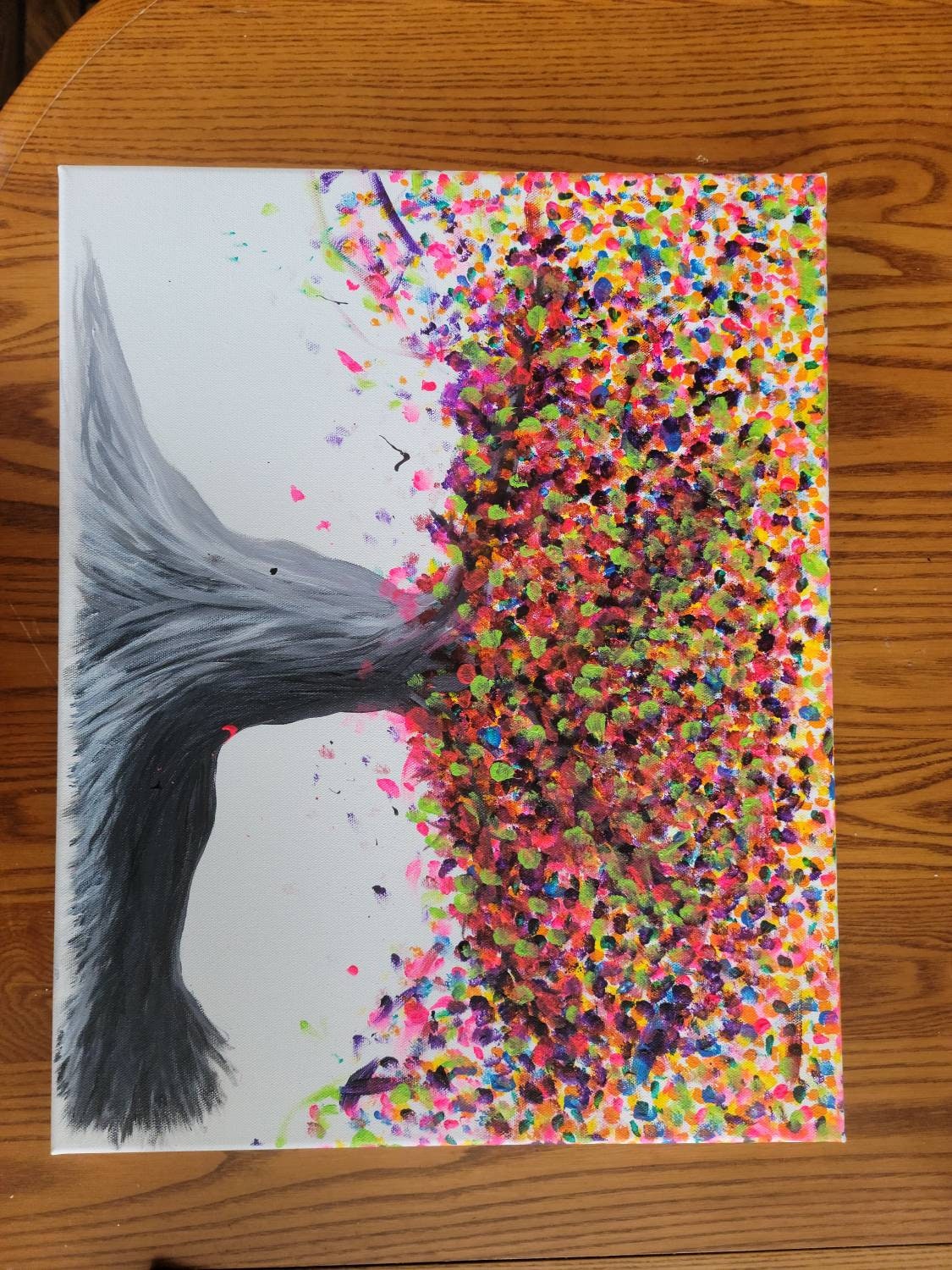 Colorful Black and White Tree Painting Acrylic on Canvas