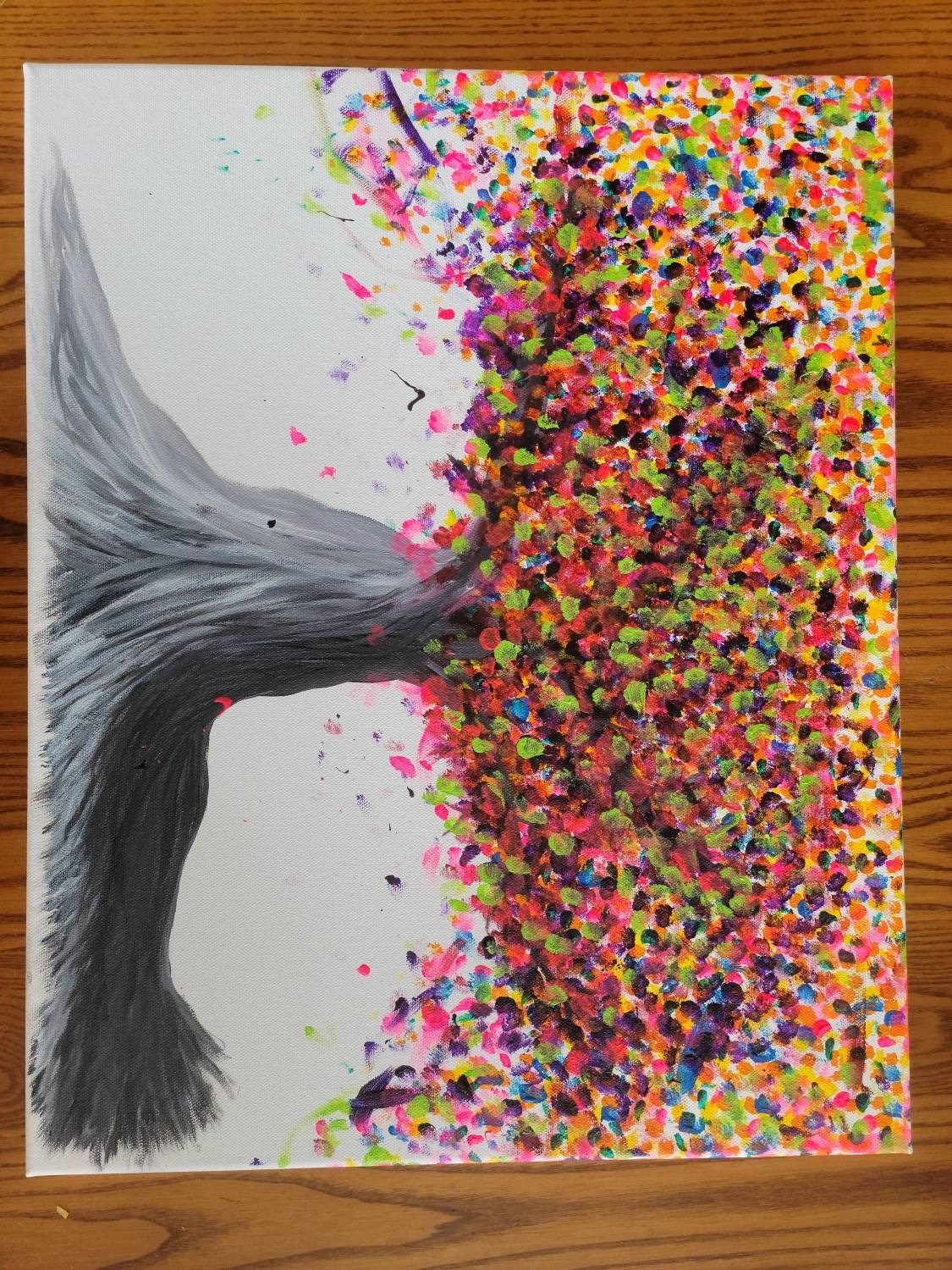 Colorful Black and White Tree Painting Acrylic on Canvas