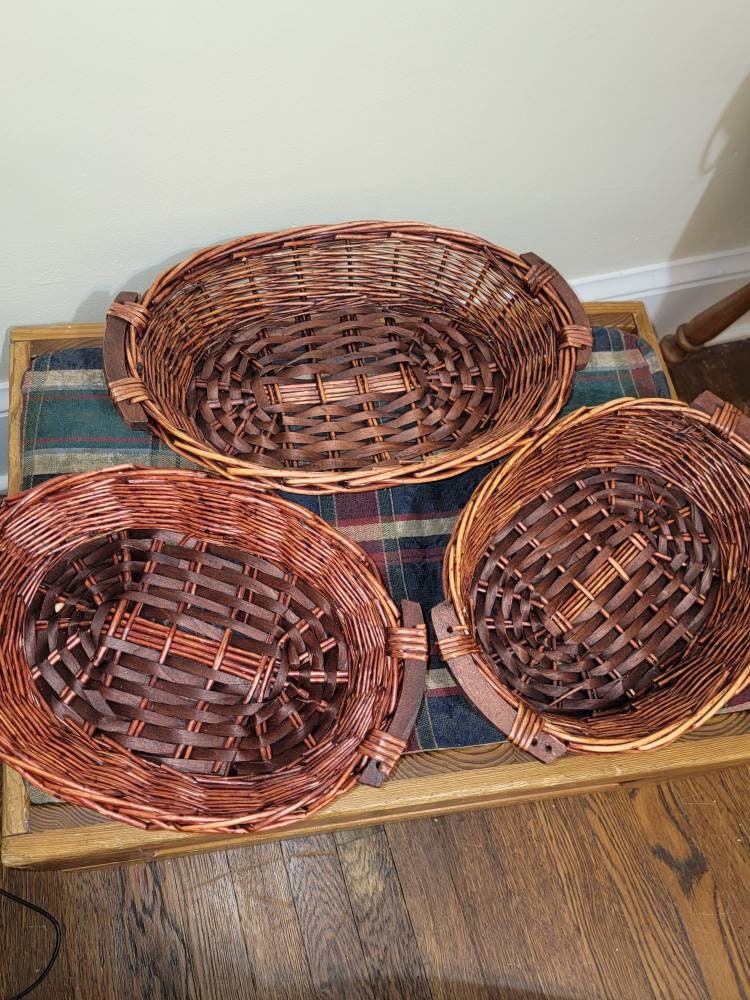 Dark Cherry Vintage Wicker Basket Set, Storage Basket, Vegetable Tray, 3 Nesting Set Decor