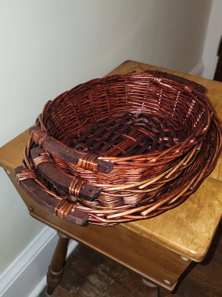Dark Cherry Vintage Wicker Basket Set, Storage Basket, Vegetable Tray, 3 Nesting Set Decor