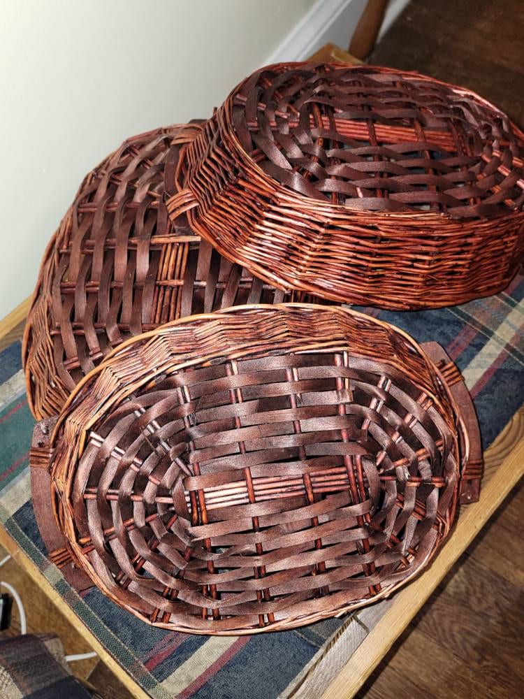 Dark Cherry Vintage Wicker Basket Set, Storage Basket, Vegetable Tray, 3 Nesting Set Decor