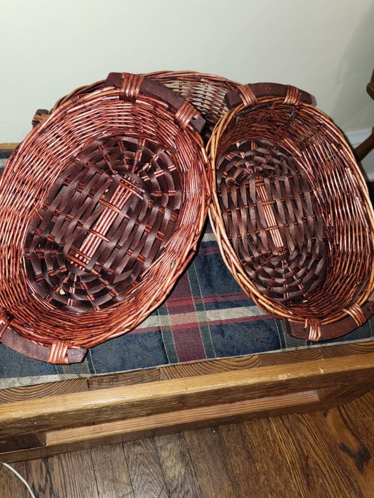 Dark Cherry Vintage Wicker Basket Set, Storage Basket, Vegetable Tray, 3 Nesting Set Decor