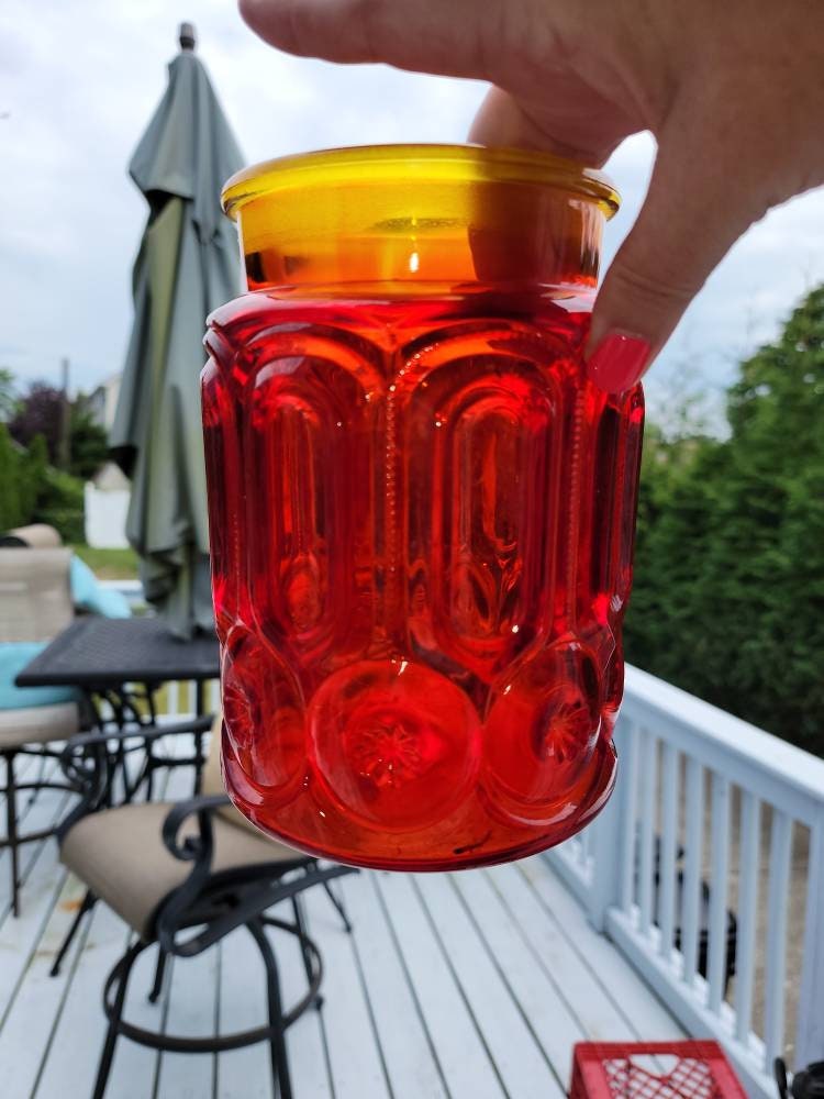 Vintage Red Glass Moon & Stars Canister Set Red Glass Canister Set (No Cover) Moon and Stars Made by Smith Glass 1970s Red Canisters 2 Piece