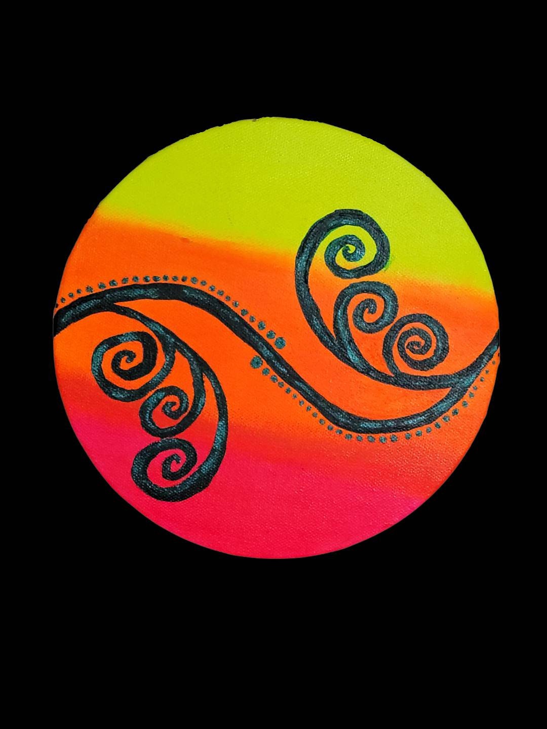 Original Arcylic on 8" Round Canvas Ying Yang Vibrant Neons Butterfly Effect