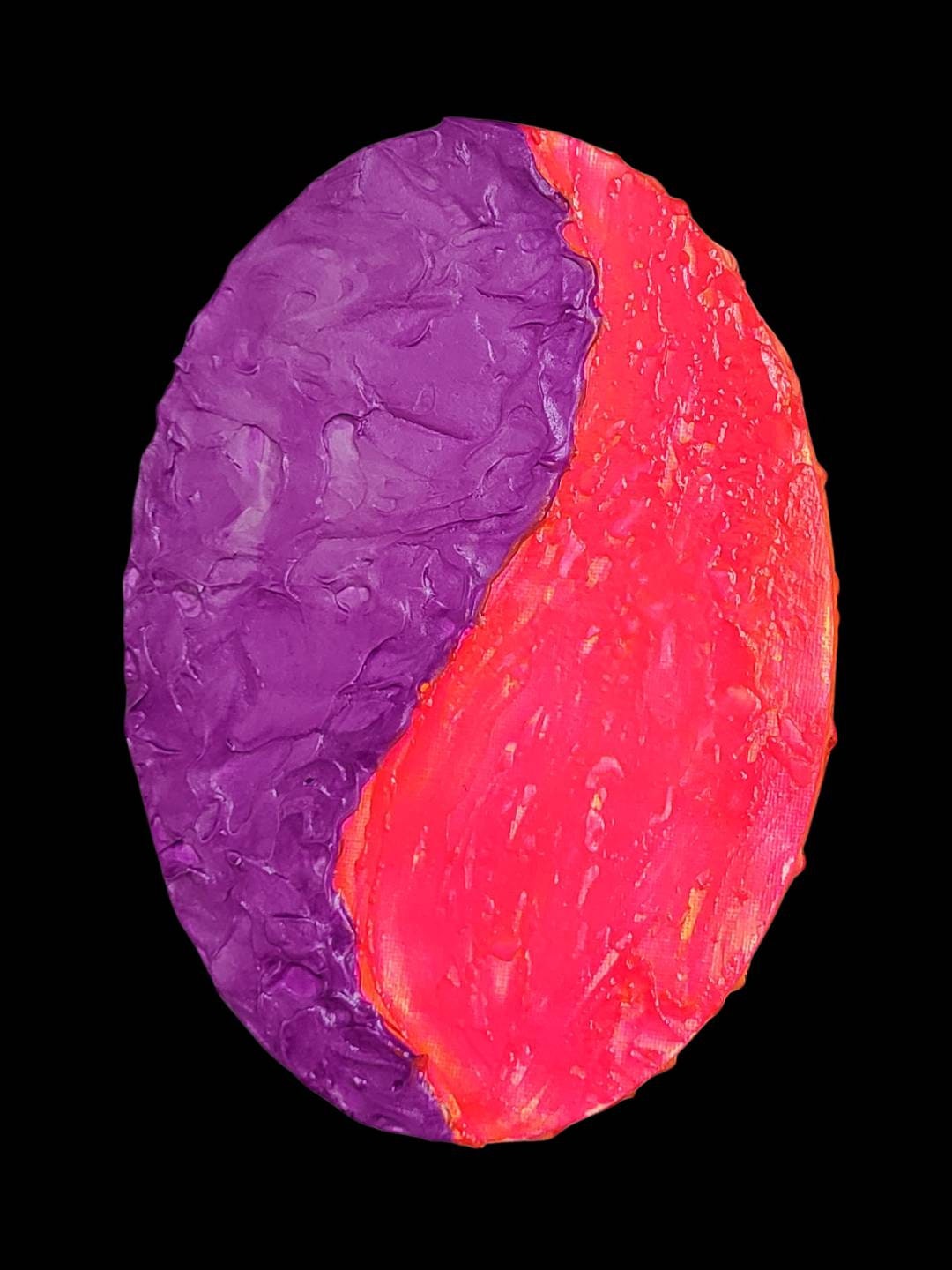 Original Mixed Media Arcylic on 7" Oval Canvas Vibrant Neons with Textured Yin Yang