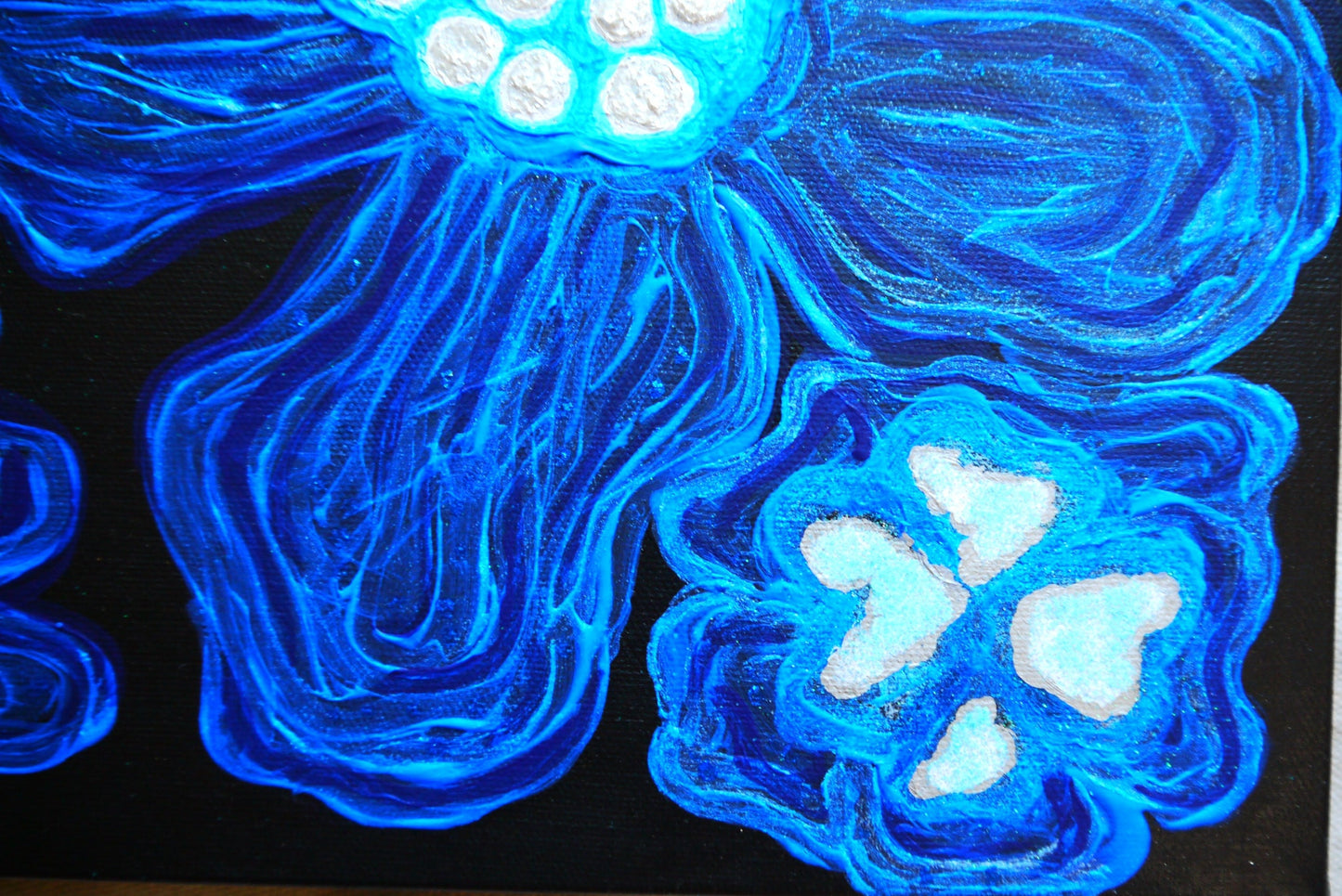 Original Mixed Medium Arcylic on 12"x 12" Canvas Vibrant Neons Midnight Blossoms