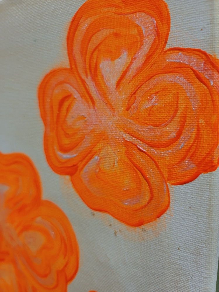Original Mixed Medium Arcylic on 8"× 10" Canvas Vibrant Neons Glowing Orange Flowers
