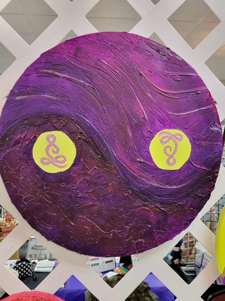 Box Breathing: Original Mixed Medium Arcylic on 16" Round Canvas Vibrant Textured Yin Yang Movement Breath