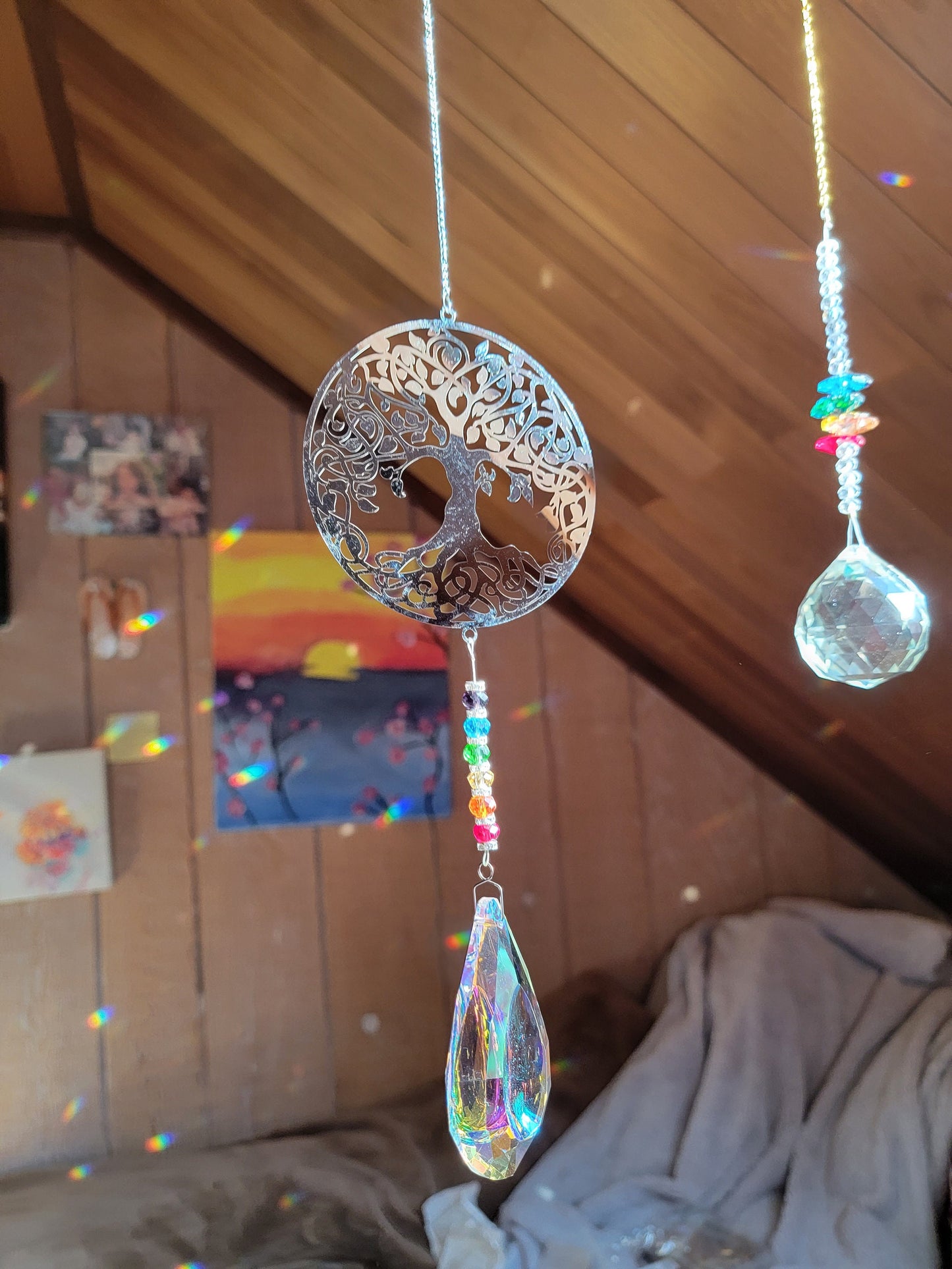 Tree of Life Crystal Sun Catcher Window Prism Amethyst Hanging Decoration