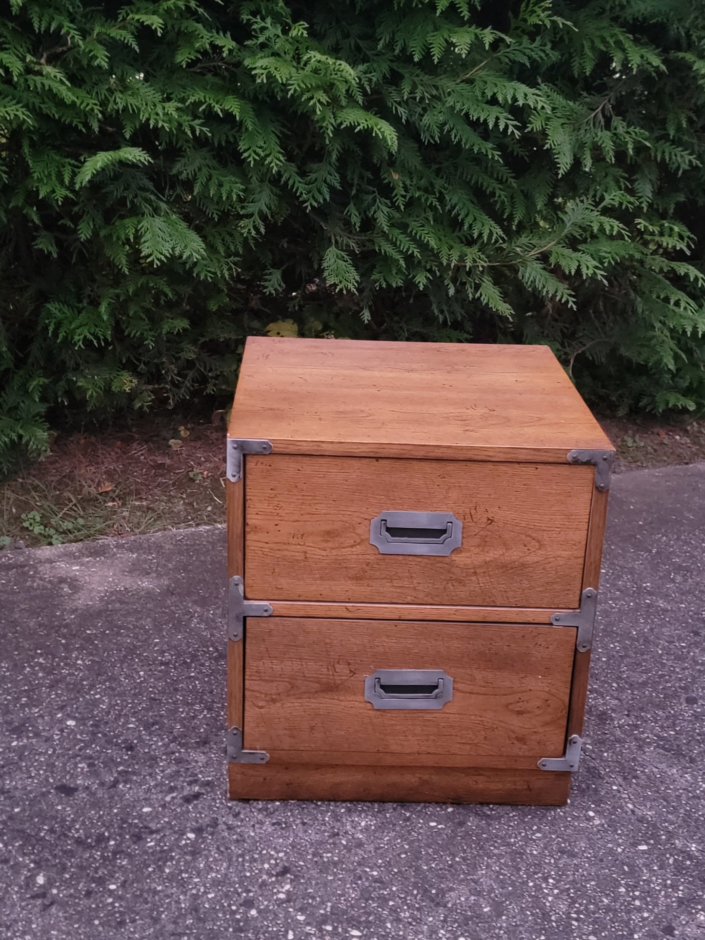 Bernhardt 1970's Campaign Style Two-drawer Nightstand Decor