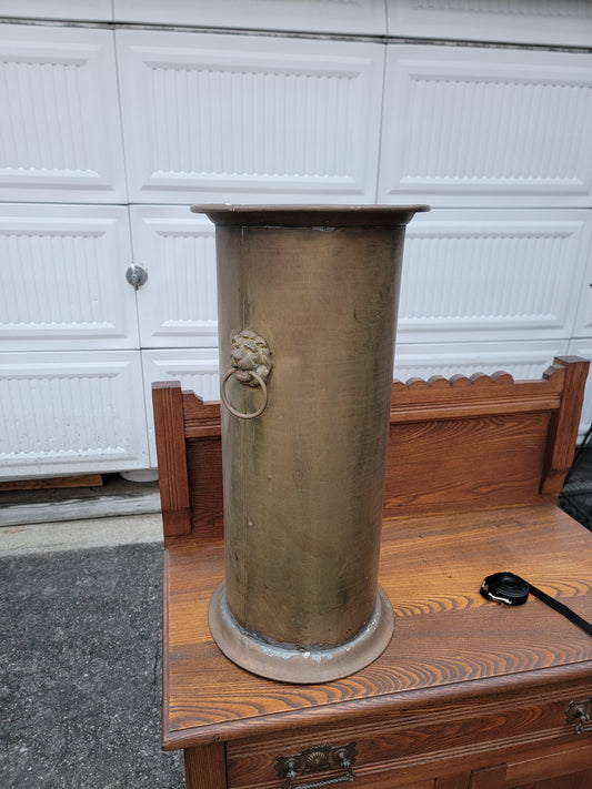 Vintage Hollywood Regency Solid Brass Lion's Head Umbrella Stand | Brass Cane Stand | Solid Brass Lion Head Handle Accent Pulls Furnishing