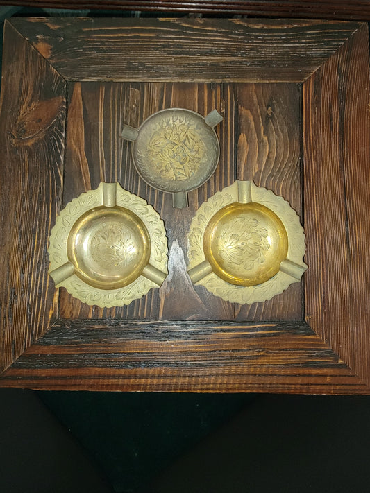 Vintage small brass change tray/trinket catchall/ashtray 3 pieces Furnishing