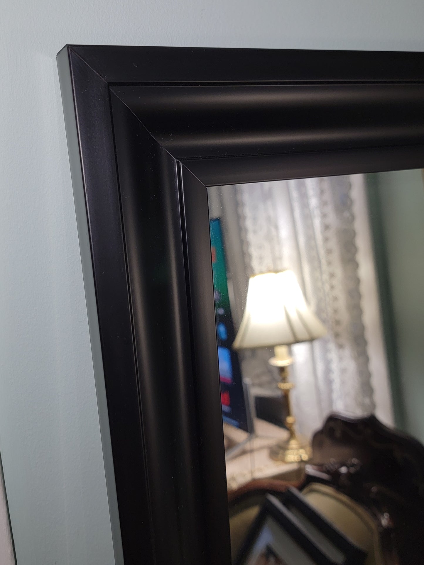 Black Rectangle Wall Mirror, Vertically Mounted