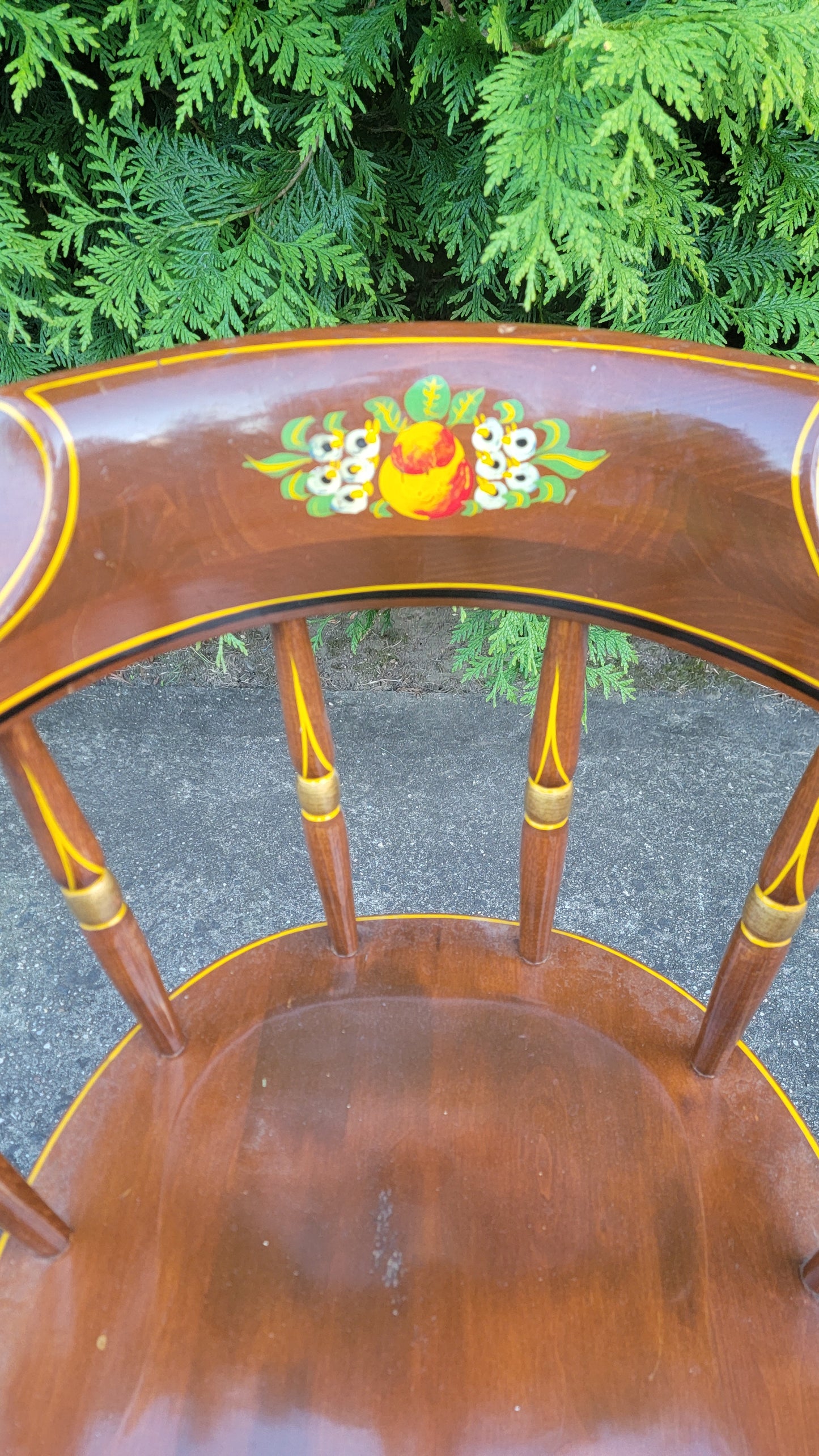 1957 JS Ebersol Pennsylvania Dutch Folk Art Painted Barrel Back Chair