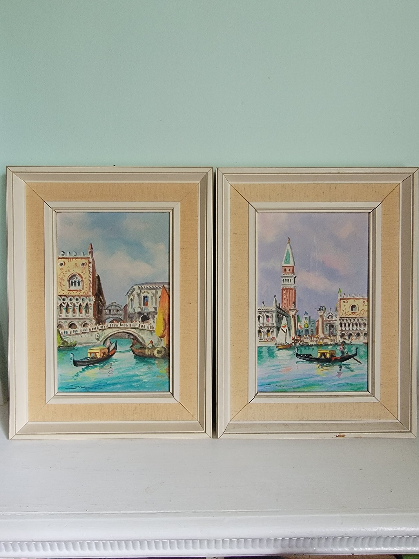 Pair of Vintage Oil Paintings of Piazza San Marco Venice; St. Marks Square, Venice; Original Italian Oil Painting of Saint Marks Square and Venetian Canal