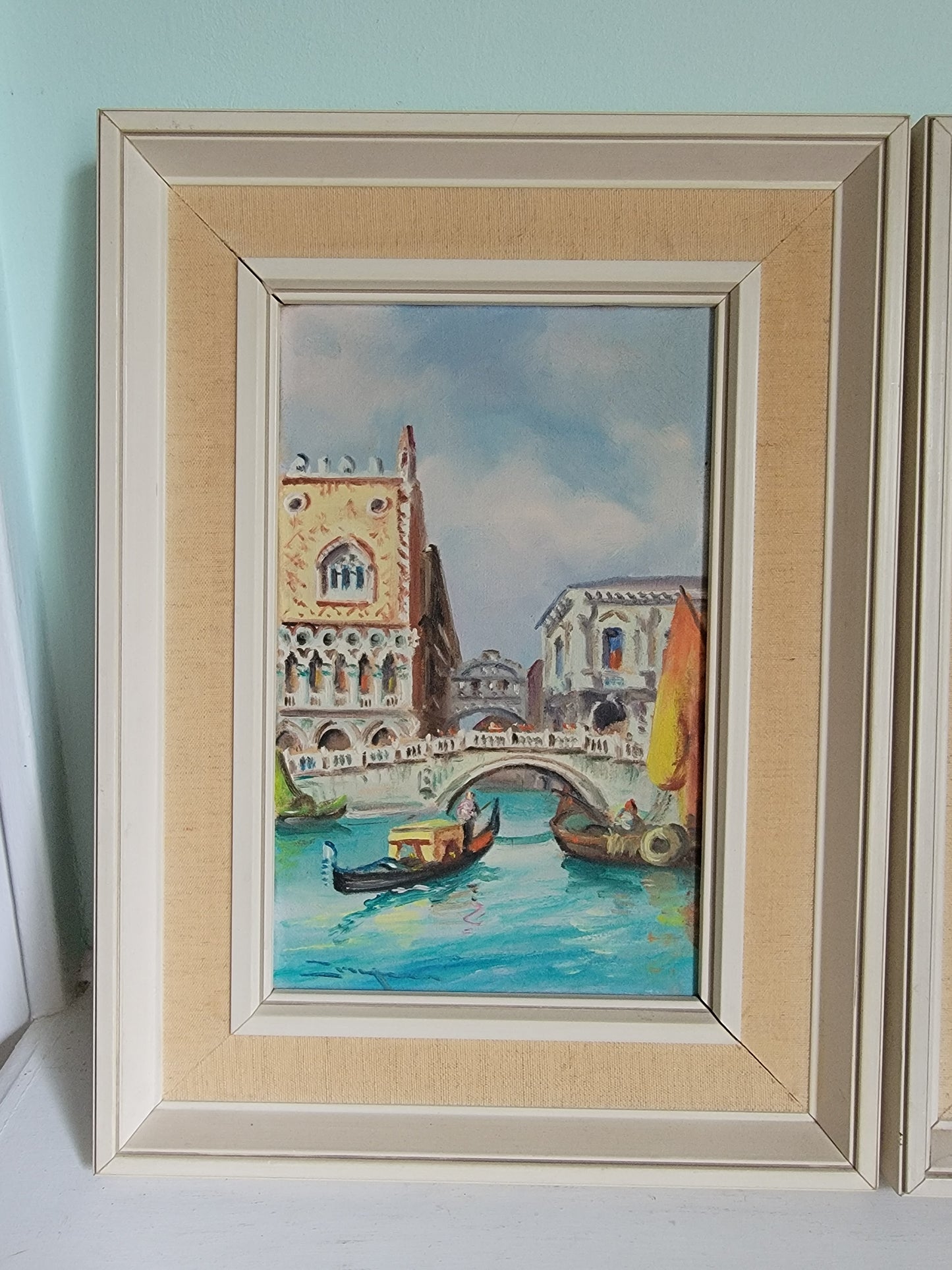 Pair of Vintage Oil Paintings of Piazza San Marco Venice; St. Marks Square, Venice; Original Italian Oil Painting of Saint Marks Square and Venetian Canal