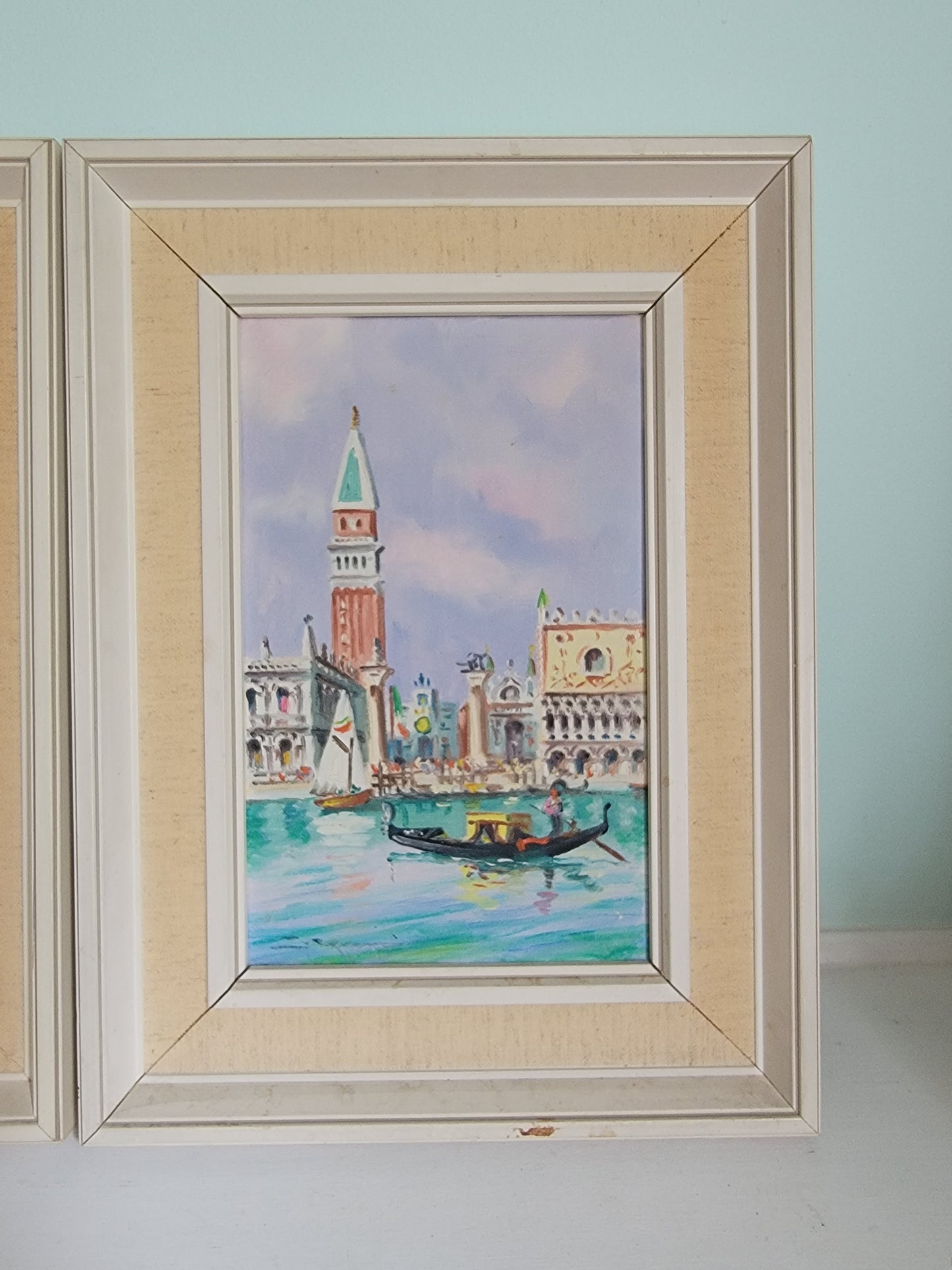 Pair of Vintage Oil Paintings of Piazza San Marco Venice; St. Marks Square, Venice; Original Italian Oil Painting of Saint Marks Square and Venetian Canal