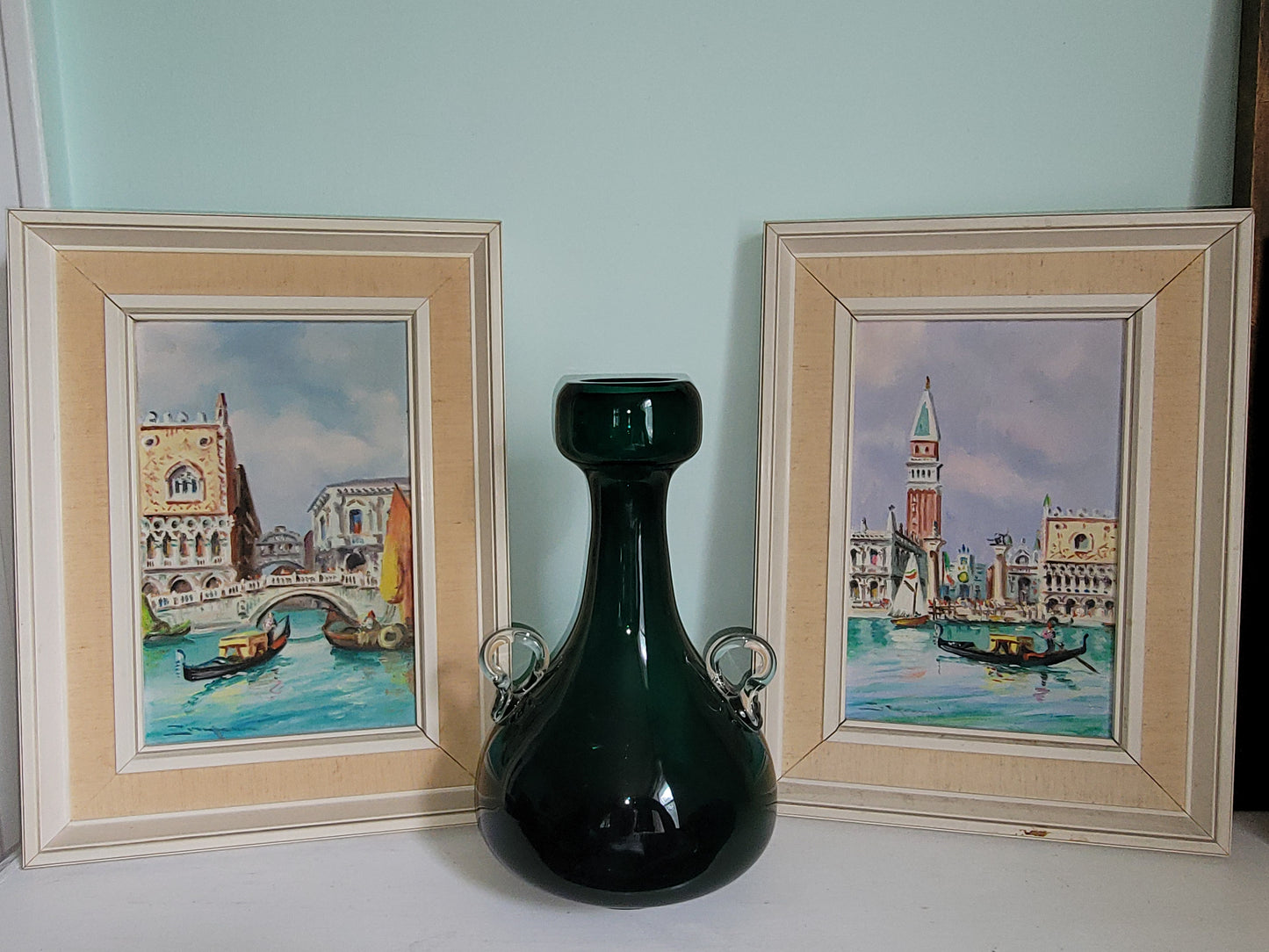 Pair of Vintage Oil Paintings of Piazza San Marco Venice; St. Marks Square, Venice; Original Italian Oil Painting of Saint Marks Square and Venetian Canal