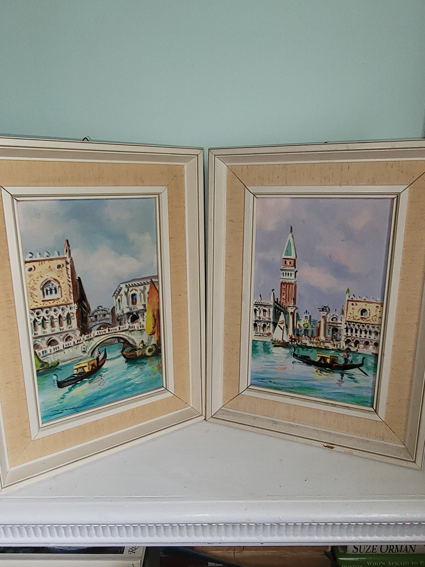 Pair of Vintage Oil Paintings of Piazza San Marco Venice; St. Marks Square, Venice; Original Italian Oil Painting of Saint Marks Square and Venetian Canal