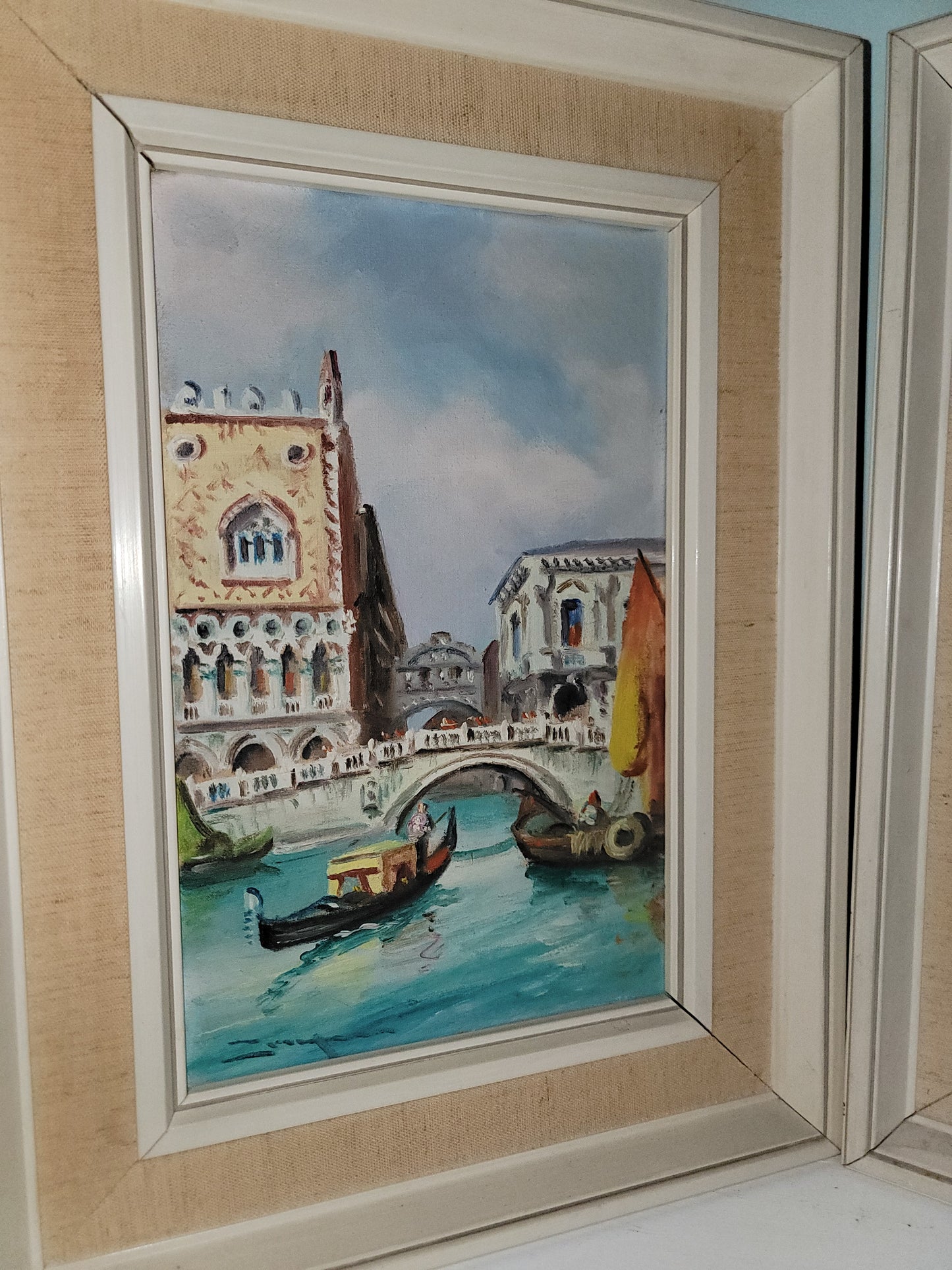 Pair of Vintage Oil Paintings of Piazza San Marco Venice; St. Marks Square, Venice; Original Italian Oil Painting of Saint Marks Square and Venetian Canal