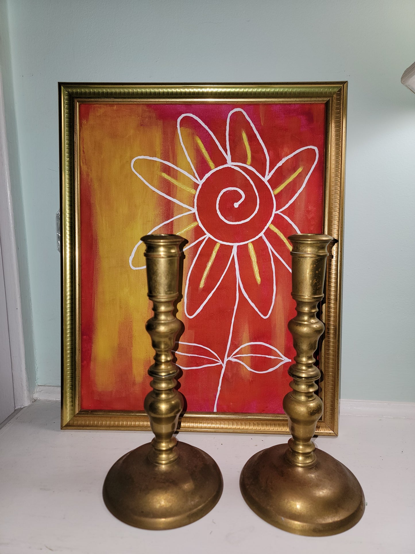 Pair Vintage/Antique Denmark Solid Brass Candlestick Holder