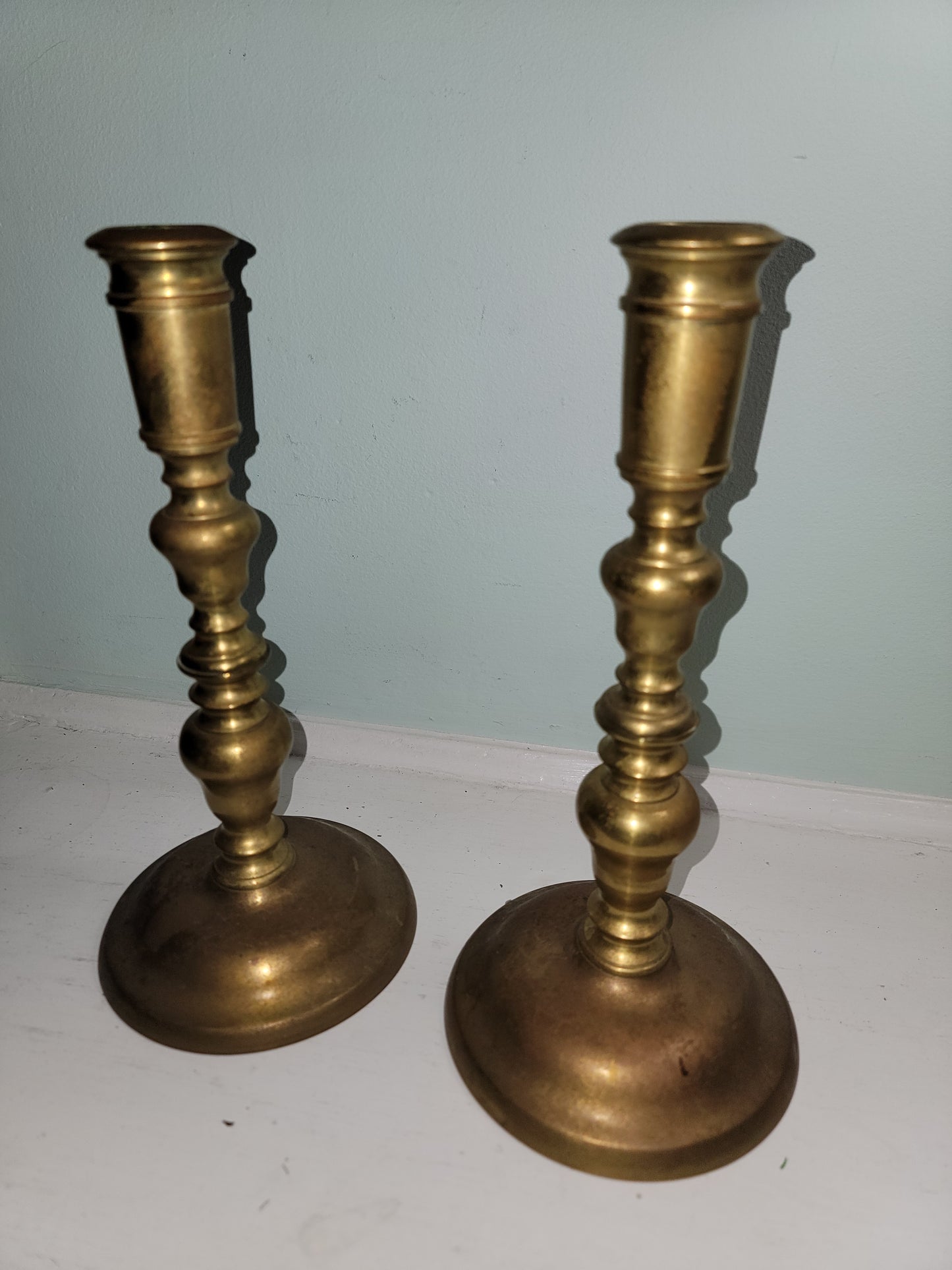 Pair Vintage/Antique Denmark Solid Brass Candlestick Holder