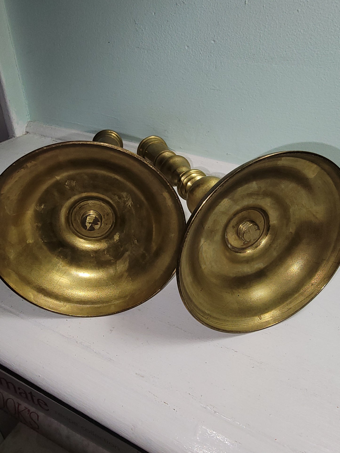 Pair Vintage/Antique Denmark Solid Brass Candlestick Holder