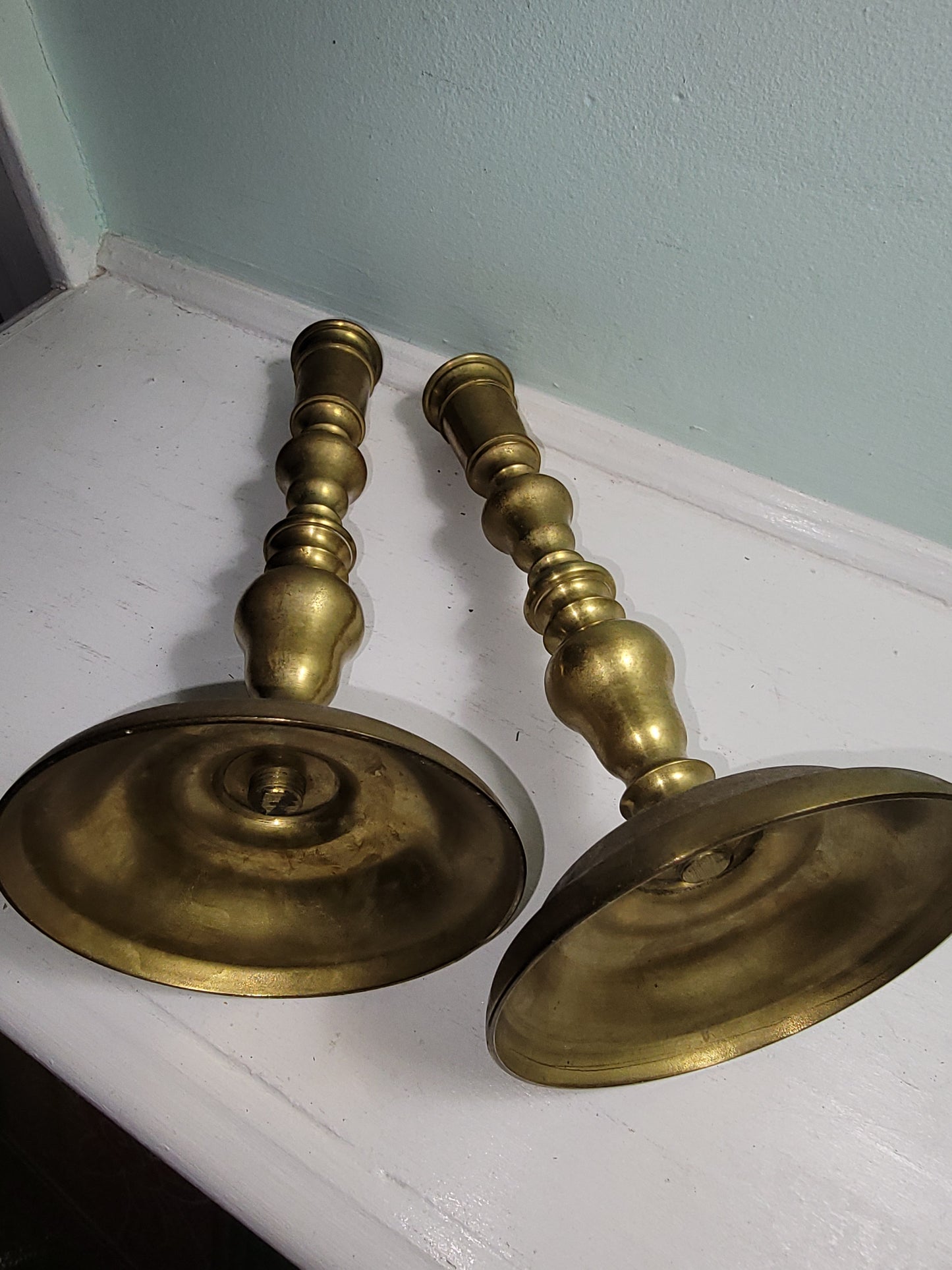 Pair Vintage/Antique Denmark Solid Brass Candlestick Holder