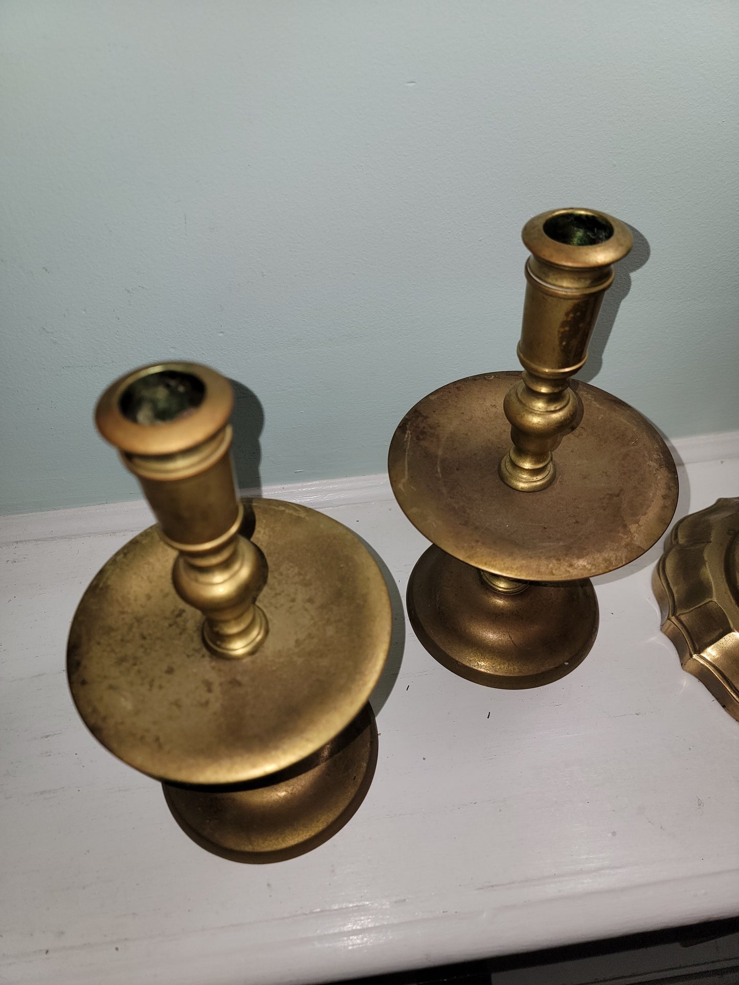 Pair Vintage/Antique Denmark Solid Brass Candlestick Holder