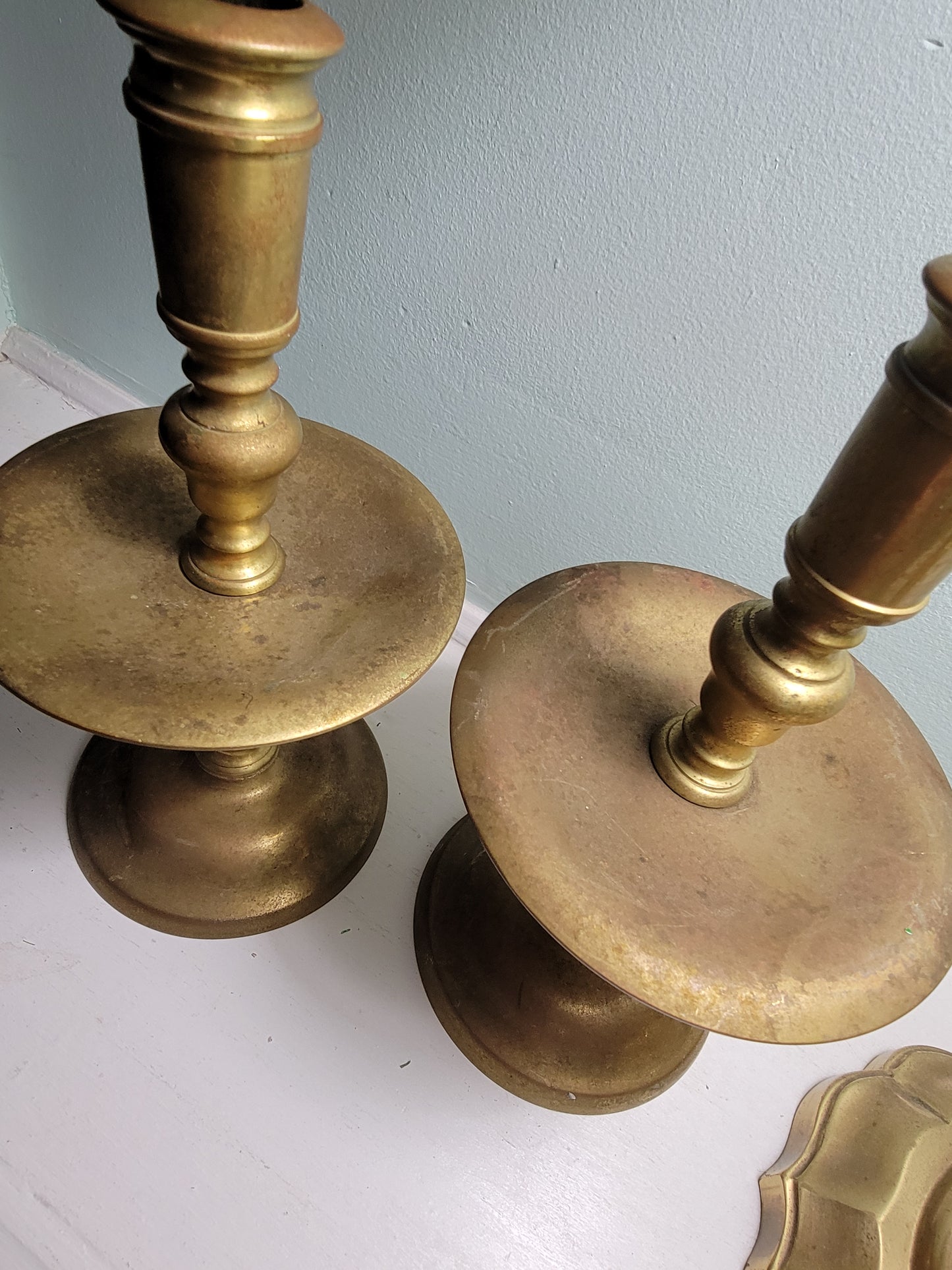 Pair Vintage/Antique Denmark Solid Brass Candlestick Holder