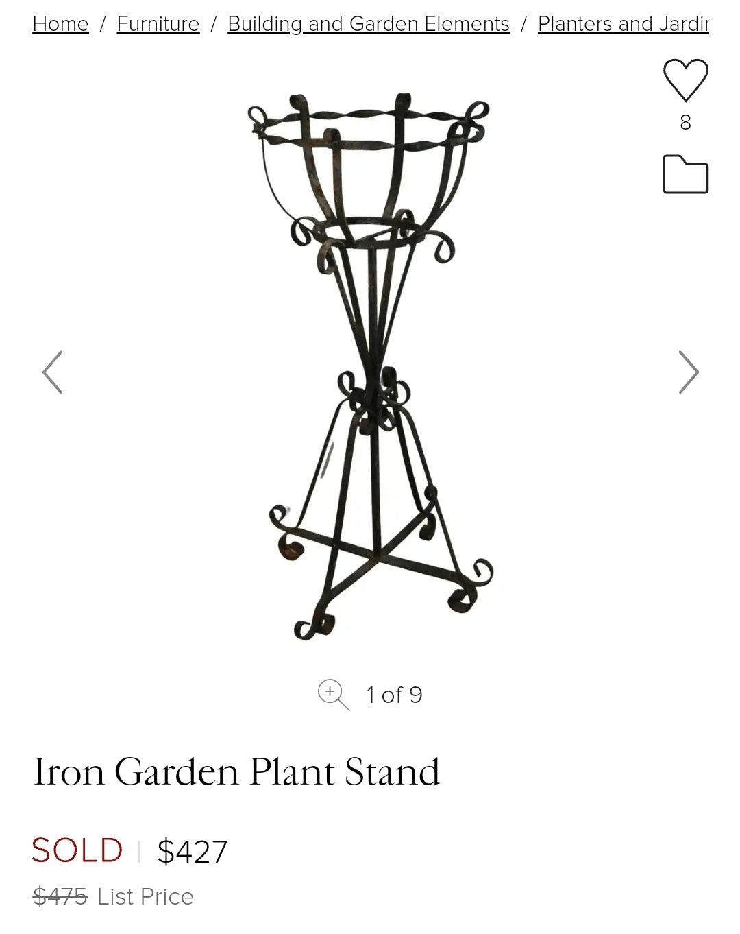 Vintage Indoor/Outdoor Metal Plant Stand Furnishing