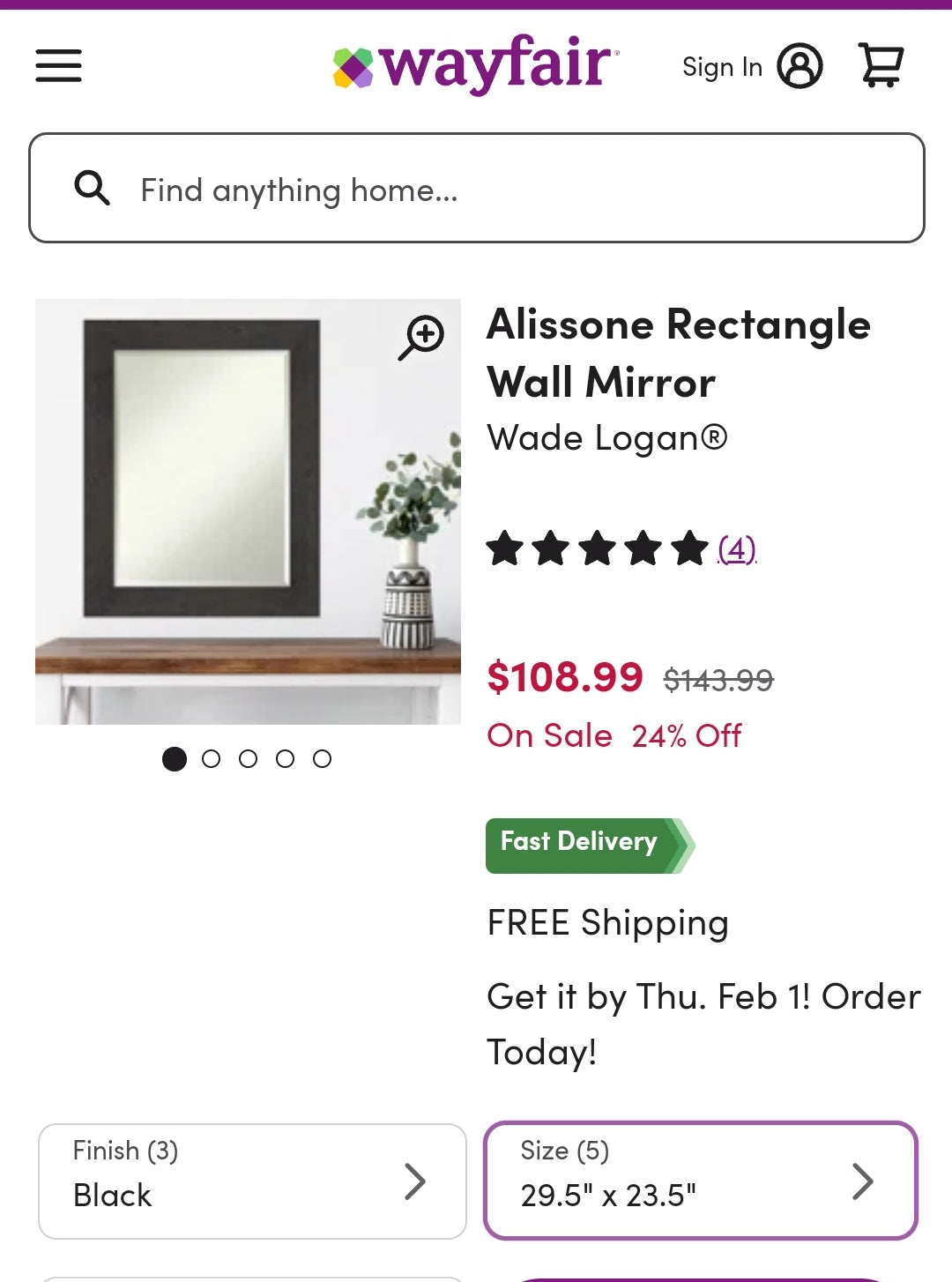 Black Rectangle Wall Mirror, Vertically Mounted