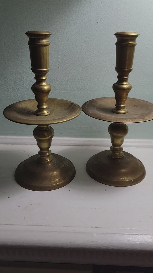 Pair Vintage/Antique Denmark Solid Brass Candlestick Holder