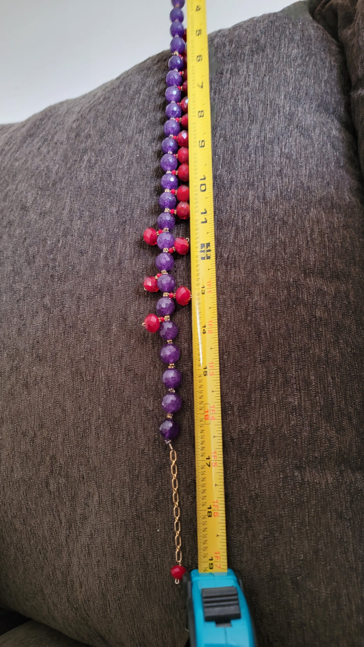 Beaded Garnet and Amethyst Colored Necklace Jeweled