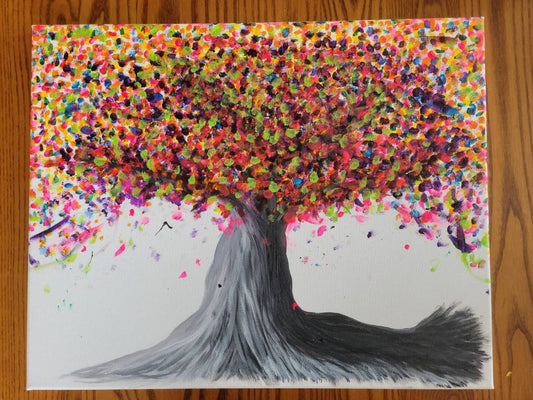 Colorful Black and White Tree Painting Acrylic on Canvas