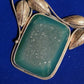Green Druzzy Quartz Silver Necklace Vintage with Leaf Design 925 Silver Stamp Lobster Clasp Jeweled