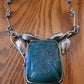 Green Druzzy Quartz Silver Necklace Vintage with Leaf Design 925 Silver Stamp Lobster Clasp Jeweled