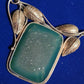 Green Druzzy Quartz Silver Necklace Vintage with Leaf Design 925 Silver Stamp Lobster Clasp Jeweled
