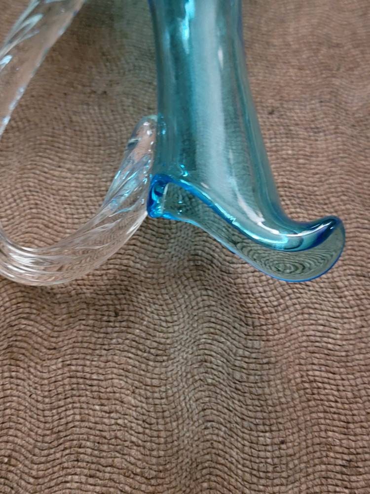 Empoli Glass Genie Pitcher Vase Italian Glass Carafe - Vintage Blue Glass Decanter