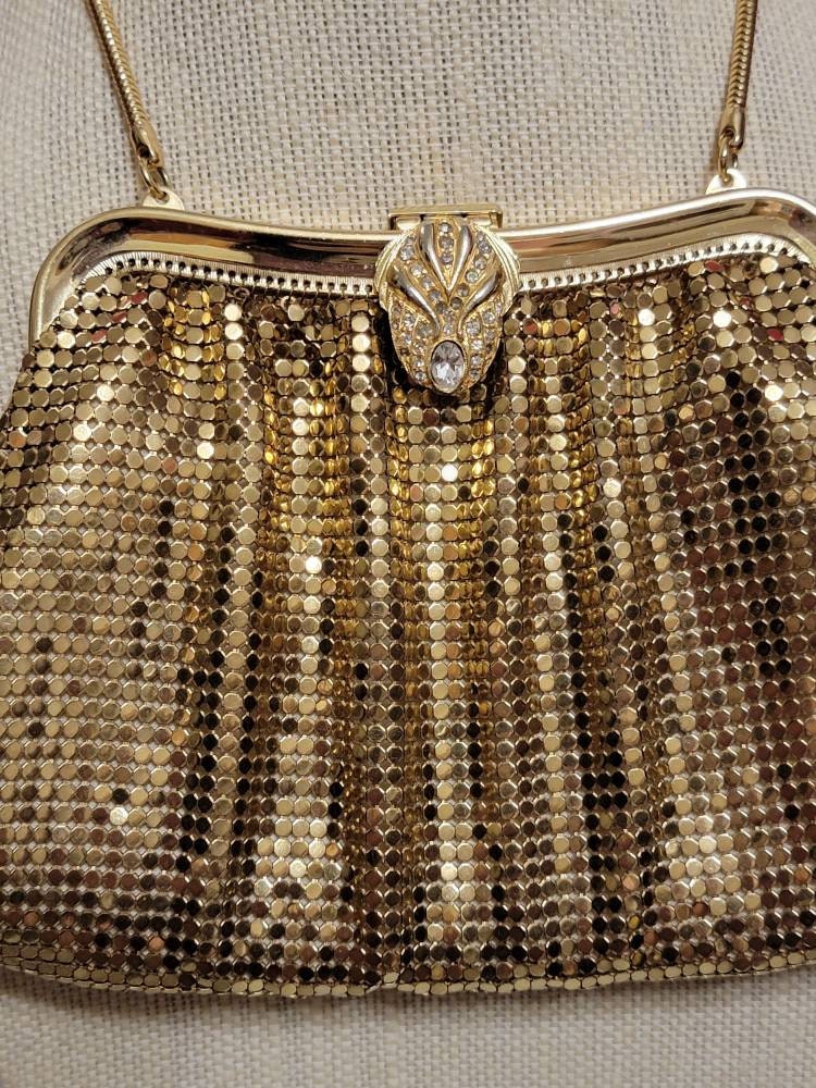 Vintage Whiting and Davis Purse with Gold Mesh Exterior with matching wallet. Gold Shimmer Wedding/Prom Jeweled