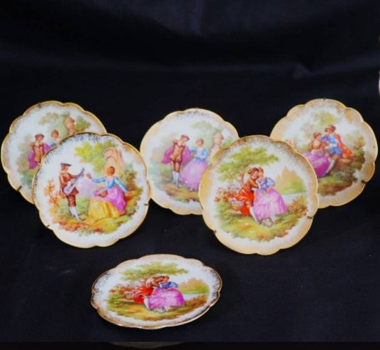 Vintage French Limoges Porcelain Set of 6 miniature plates France Decorative China
