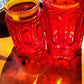 Vintage Red Glass Moon & Stars Canister Set Red Glass Canister Set (No Cover) Moon and Stars Made by Smith Glass 1970s Red Canisters 2 Piece