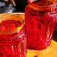Vintage Red Glass Moon & Stars Canister Set Red Glass Canister Set (No Cover) Moon and Stars Made by Smith Glass 1970s Red Canisters 2 Piece