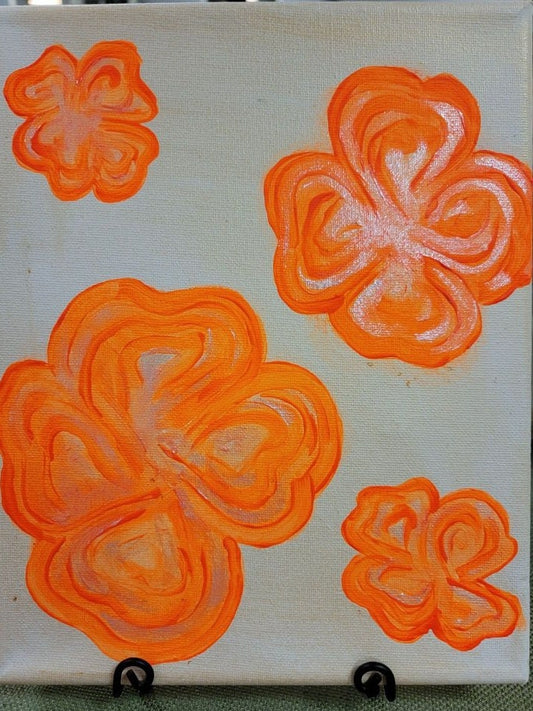 Original Mixed Medium Arcylic on 8"× 10" Canvas Vibrant Neons Glowing Orange Flowers