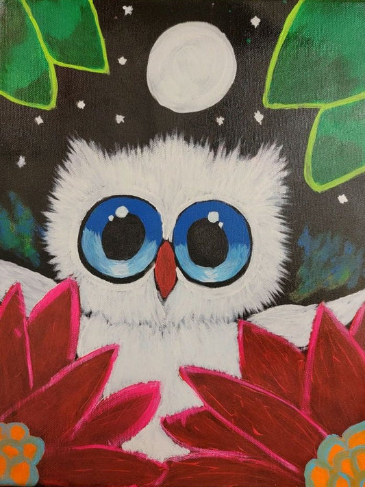 Jungle Owl: Mixed Medium Arcylic on 10"× 12" Canvas Vibrant Neons